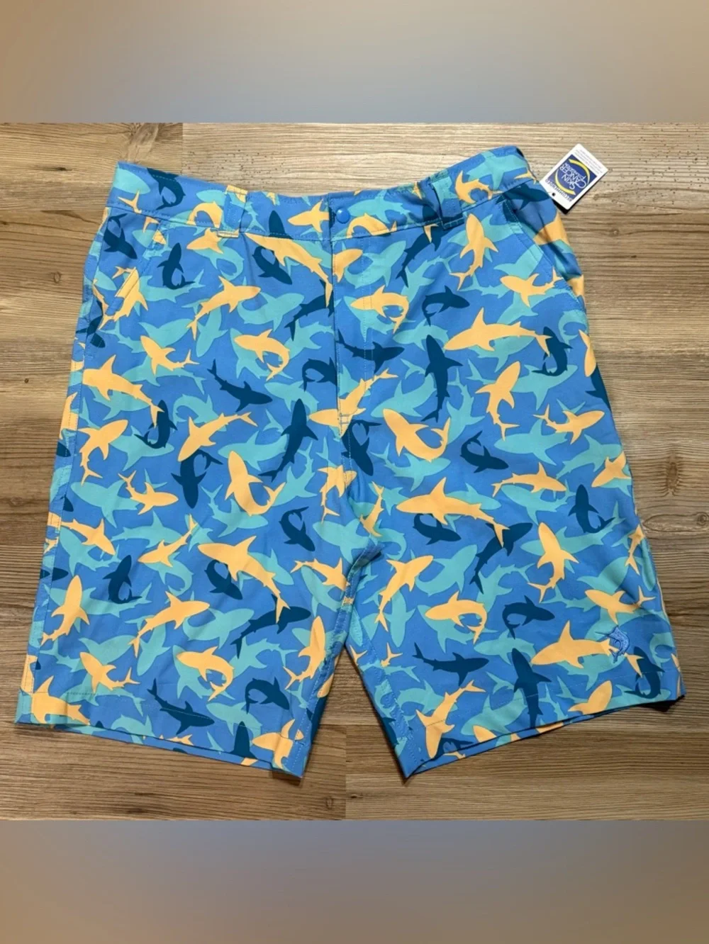 Reel Legends Boys' Shark Swim Shorts in Blue, Teal & Yellow